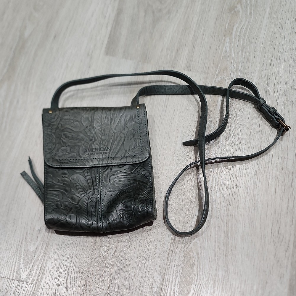 American Leather CO West Green Tooled Leather Crossbody Bag